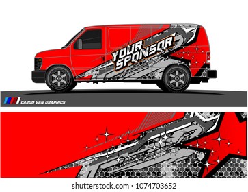 cargo Van racing graphic. abstract star shape with grunge background design for vehicle vinyl wrap