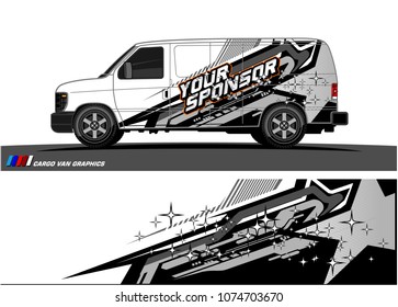 cargo Van racing graphic. abstract star shape with grunge background design for vehicle vinyl wrap