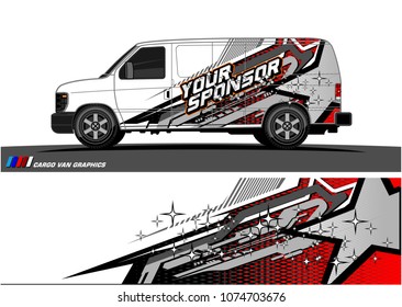 cargo Van racing graphic. abstract star shape with grunge background design for vehicle vinyl wrap