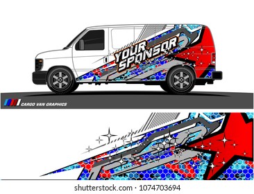 cargo Van racing graphic. abstract star shape with grunge background design for vehicle vinyl wrap