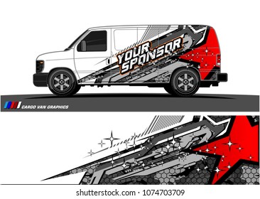 cargo Van racing graphic. abstract star shape with grunge background design for vehicle vinyl wrap