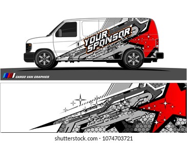 cargo Van racing graphic. abstract star shape with grunge background design for vehicle vinyl wrap