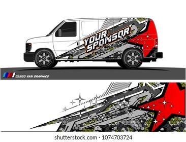 cargo Van racing graphic. abstract star shape with grunge background design for vehicle vinyl wrap