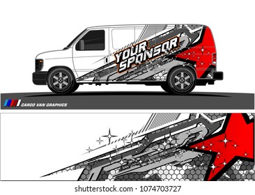 cargo Van racing graphic. abstract star shape with grunge background design for vehicle vinyl wrap