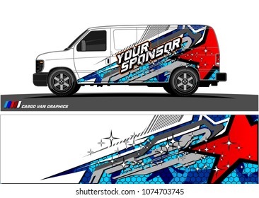 cargo Van racing graphic. abstract star shape with grunge background design for vehicle vinyl wrap