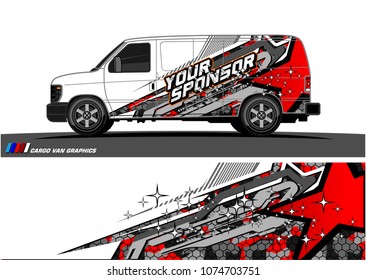 Cargo Van Racing Graphic. Abstract Star Shape With Grunge Background Design For Vehicle Vinyl Wrap