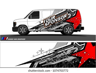 cargo Van racing graphic. abstract star shape with grunge background design for vehicle vinyl wrap