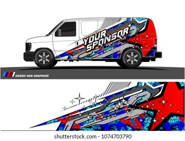 cargo Van racing graphic. abstract star shape with grunge background design for vehicle vinyl wrap