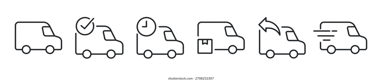 Cargo Van thin line icon set. Web minimal editable stroke icons