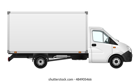 Cargo van vector illustration on white. City commercial minibus template. Isolated delivery vehicle. Side view