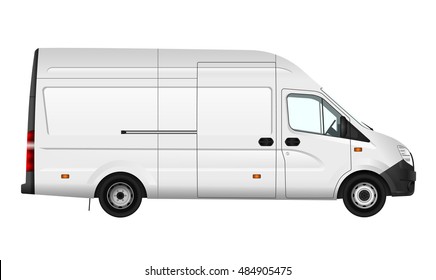 Cargo van vector illustration on white. City commercial minibus template. Isolated delivery vehicle. View from right side.