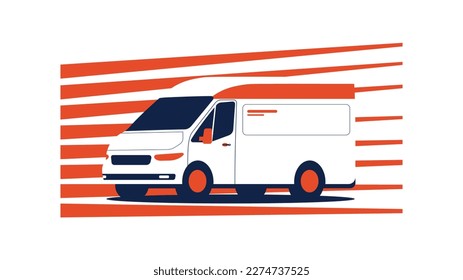Cargo van in white-blue-red colors. Vector illustration.