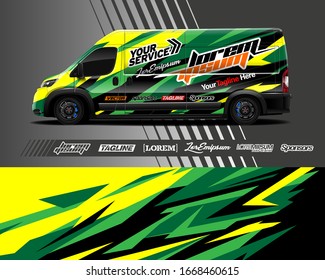 Cargo van wrap decal designs. Graphic abstract stripe designs for vehicle branding. Full vector EPS 10