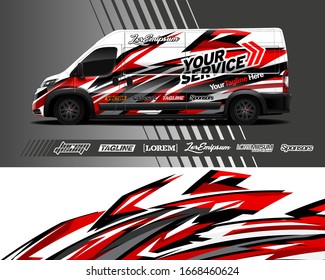 Cargo van wrap decal designs. Graphic abstract stripe designs for vehicle branding. Full vector EPS 10