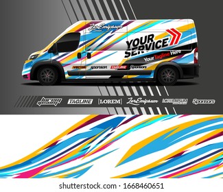 Cargo van wrap decal designs. Graphic abstract stripe designs for vehicle branding. Full vector EPS 10