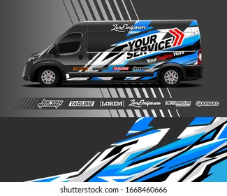 Cargo van wrap decal designs. Graphic abstract stripe designs for vehicle branding. Full vector EPS 10