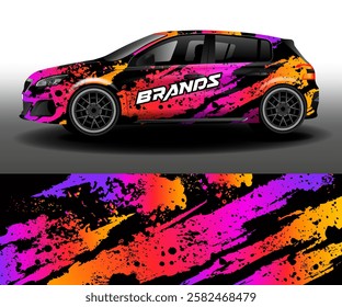 Cargo van wrap designs. Bright abstract grunge stripes for car branding. Modern camouflage design for vehicle vinyl wrap.