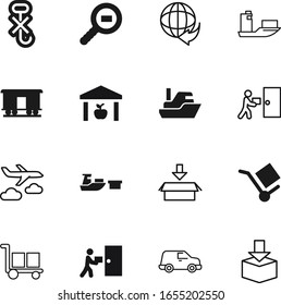 cargo vector icon set such as: air, world, hooks, download, stock, wagon, railroad, house, flight, glass, port, no, train, deliver, planet, earth, fly, hook, warning, warehouse, aviation, rail