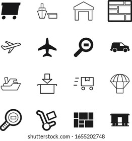 cargo vector icon set such as: rail, stock, express, cart, boxes, containers, yacht, railroad, cruise, trolley, old, template, cartoon, parachute, marine, courier, shape, road, move, clip, sea, arrow