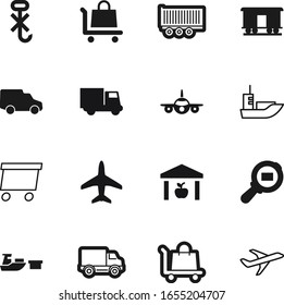 cargo vector icon set such as: food, style, magnifying, warehouse, shiping, free, drawing, journey, template, color, emblem, storage, back, wheel, carton, closed, port, building, start, warning