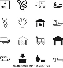 cargo vector icon set such as: wheelbarrow, supply, hook, free, air, clip, rescue, courier, hooks, button, parachute, order, market, warning, express, car, use, image, arrow, trolley, boxes, shopping