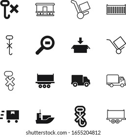 cargo vector icon set such as: wagon, speed, arrow, isometric, post, do, courier, magnifier, shop, distribution, auto, carriage, profile, trailer, view, image, front, boat, lorry, containers, top