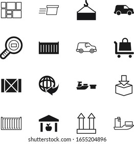 cargo vector icon set such as: worldwide, texture, sale, move, hook, cruise, search, wood, commercial, import, global, find, weight, trolley, magnifier, stock, moving, marine, square, lift, paper