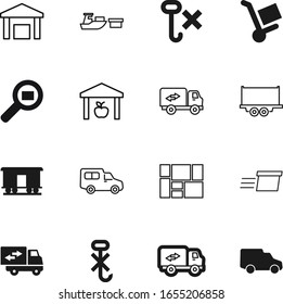 cargo vector icon set such as: export, closed, lorry, industry, equipment, heavy, hand, rail, back, wheel, color, unit, cart, ship, market, search, break, metal, industrial, carriage, move, shape