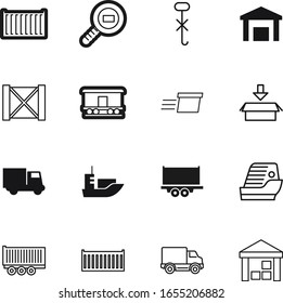 cargo vector icon set such as: drawing, luxury, courier, perfect, closed, break, drop, start, search, speed, trendy, simple, trucking, sale, red, square, parcel, vacation, sail, button, hand, estate