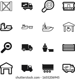 cargo vector icon set such as: rail, trucking, trendy, tag, view, courier, dock, yacht, mail, journey, railway, cruise, industrial, water, carriage, wagon, color, goods, magnifying, back, wood