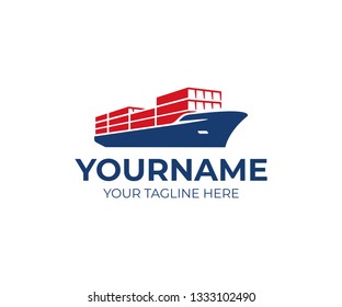 Cargo vessel ship logo design. Container ship vector design. Shipping boat logotype