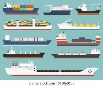 Cargo vessels and tankers shipping delivery bulk carrier train freight boat tankers isolated on background vector illustration