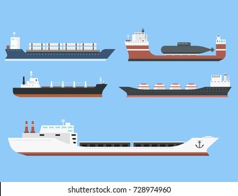 Cargo vessels and tankers shipping delivery bulk carrier train freight boat tankers isolated on background vector illustration svg