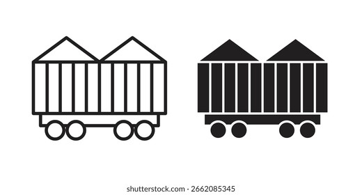 Conjunto de iconos de vagón de carga, línea y estilo de glifo negro para Sitio web de App de alimentos.