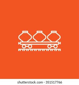 Cargo wagon line icon for web, mobile and infographics. Vector white icon isolated on red background.