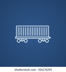 Cargo wagon line icon for web, mobile and infographics. Vector light blue icon isolated on blue background.