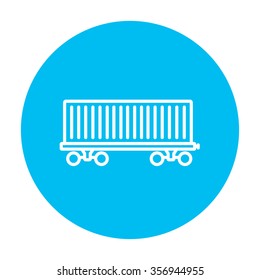 Cargo wagon line icon for web, mobile and infographics. Vector white icon on the light blue circle isolated on white background.