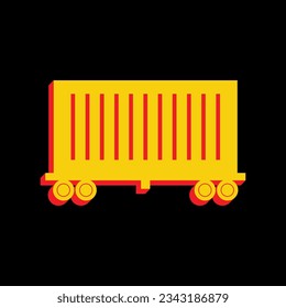 Cargo wagon sign. 3D Extruded Yellow Icon with Red Sides a Black background. Illustration.