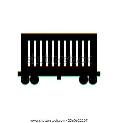 Cargo wagon sign. Black Icon with vertical effect of color edge aberration at white background. Illustration.