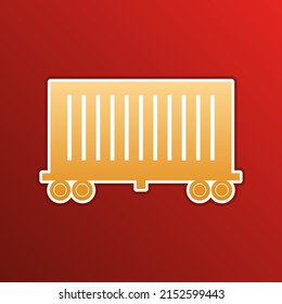 Cargo wagon sign. Golden gradient Icon with contours on redish Background. Illustration.