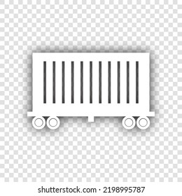 Cargo wagon sign. White Icon with dropped natural gray Shadow at transparent Background. Illustration.