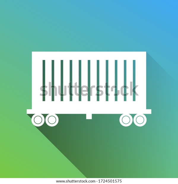Cargo wagon sign. White\
Icon with gray dropped limitless shadow on green to blue\
background.\
Illustration.