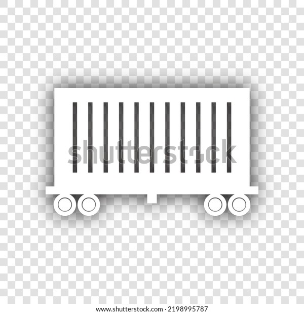 Cargo wagon sign.
White Icon with dropped natural gray Shadow at transparent
Background.
Illustration.