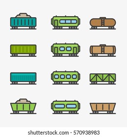 Cargo Wagon Train Container Minimal Color Flat Line Stroke Icon Pictogram Symbol Illustration