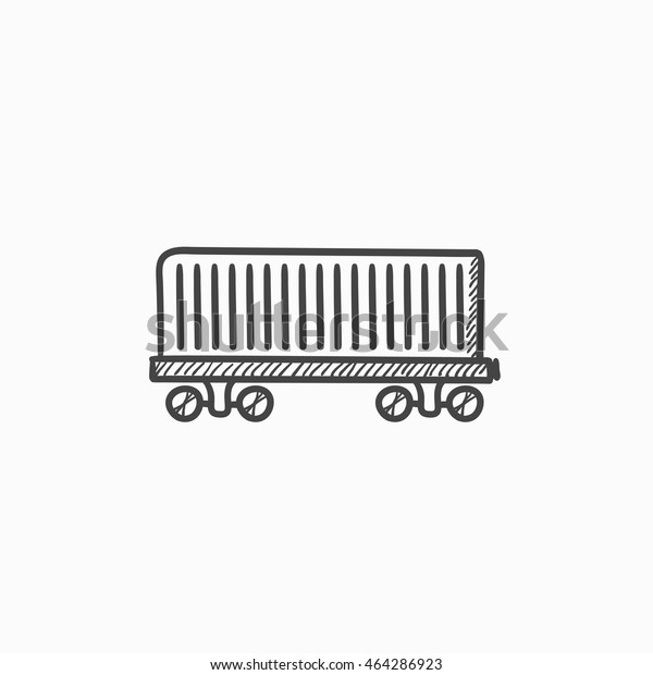 Cargo wagon vector sketch icon isolated on\
background. Hand drawn Cargo wagon icon. Cargo wagon sketch icon\
for infographic, website or\
app.