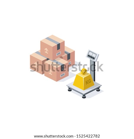 Cargo weight, scales, packaging. Vector 3d isometric, color web icon, new flat style. Creative illustration design, idea for infographics.