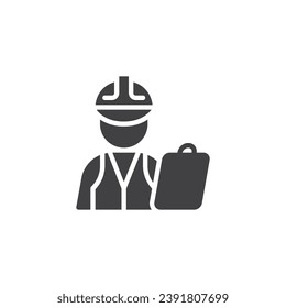 Cargo worker vector icon. Person in hardhat with clipboard filled flat sign for mobile concept and web design. Freight broker person glyph icon. Symbol, logo illustration. Vector graphics