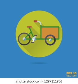 Icono del vector de sombra larga de diseño plano de cargobike. Símbolo de transporte respetuoso con el medio ambiente.