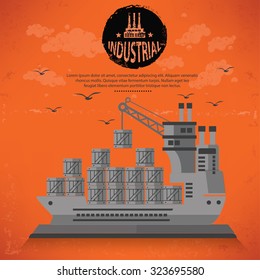 Cargo,shipping boat design on old background,grunge vector