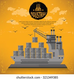 Cargo,shipping boat design on yellow background,grunge vector